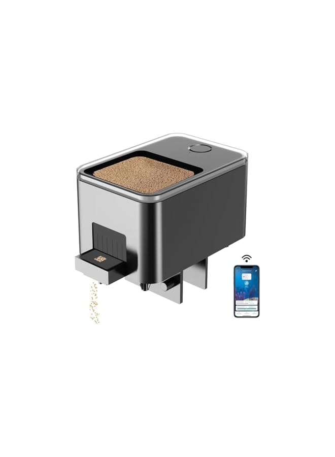 WiFi Automatic Fish Feeder for Aquarium, Food Dispenser for Fish Tank with App Control, Rechargeable Battery and USB Powered, Suitable for Small Tank Pelleted Food, Black - Image 1
